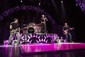 Van Halen in 2015. From left to right: Wolfgang Van Halen, Alex Van Halen, David Lee Roth, and Eddie Van Halen