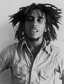 Black and white image of Bob Marley