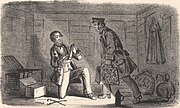 Illustration of two of the robbers emptying safes on the train