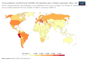 Total confirmed deaths due to COVID‑19 per million people[348]