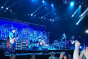 Pearl Jam performing in Amsterdam 2012. From left to right: Mike McCready, Jeff Ament, Matt Cameron, Eddie Vedder and Stone Gossard.