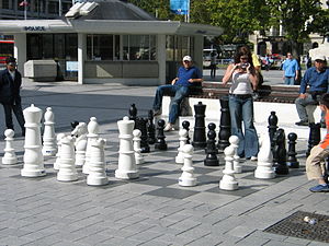 Large chess set in Cathedral Square, Christchurch, New Zealand