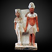 Akhenaten and Nefertiti; 1345 BC; painted limestone; height: 22.2cm, width: 12.3cm, thickness: 9.8cm
