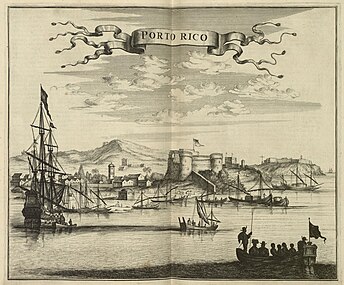 San Juan and Morro Castle in 1671 by Jacob van Meurs. Royal Library of the Netherlands.[45]