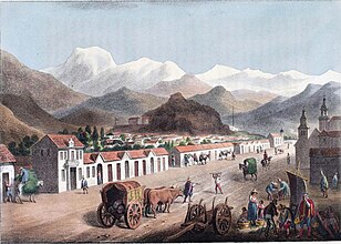 The colonial La Cañada neighborhood in Santiago de Chile, in 1821, by Scharf and Schmidtmeyer. John Carter Brown Library.[11][12]