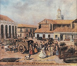 [Colonial] Square in Downtown Santiago, in 1850, by the French-born Ernest Charton.[17][18]