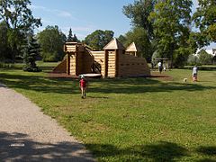A wooden castle at playground in Rakvere, Estonia