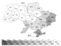 Percentage of people with Russian as their native language according to 2001 census (in regions).