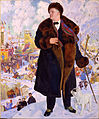 Image 3 Portrait of Chaliapin Painting credit: Boris Kustodiev The Portrait of Chaliapin is an oil-on-canvas painting by Boris Kustodiev, produced in 1921. Feodor Chaliapin was a Russian opera singer; possessing a deep and expressive bass voice, he enjoyed an important international career at major opera houses. He is depicted here wearing an expensive fur coat, which had come from a Soviet warehouse containing items confiscated from rich people during the Russian Revolution, and which he had received in lieu of payment for a performance. The background shows festivities at the traditional folk holiday of Maslenitsa. Dressed in a smart suit and holding a cane, Chaliapin is portrayed as having risen above his contemporaries. His favourite dog is at his feet and, at the bottom left, his two daughters stroll on the festive square in front of a poster promoting his concert. This copy of the painting is in the collection of the Russian Museum in Saint Petersburg. More selected pictures