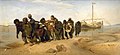 Image 1 Barge Haulers on the Volga Painting: Ilya Repin Barge Haulers on the Volga is an oil painting on canvas completed between 1870 and 1873 by the realist artist Ilya Repin. It depicts eleven men physically dragging a barge on the banks of the Volga River. Depicting these men as at the point of collapse, the work has been read as a condemnation of profit from inhumane labor. Barge Haulers on the Volga drew international praise for its realistic portrayal of the hardships of working men, and launched Repin's career. It has been described as "perhaps the most famous painting of the Peredvizhniki movement [for]....its unflinching portrayal of backbreaking labor". Today, the painting hangs in the Russian Museum in Saint Petersburg. More selected pictures